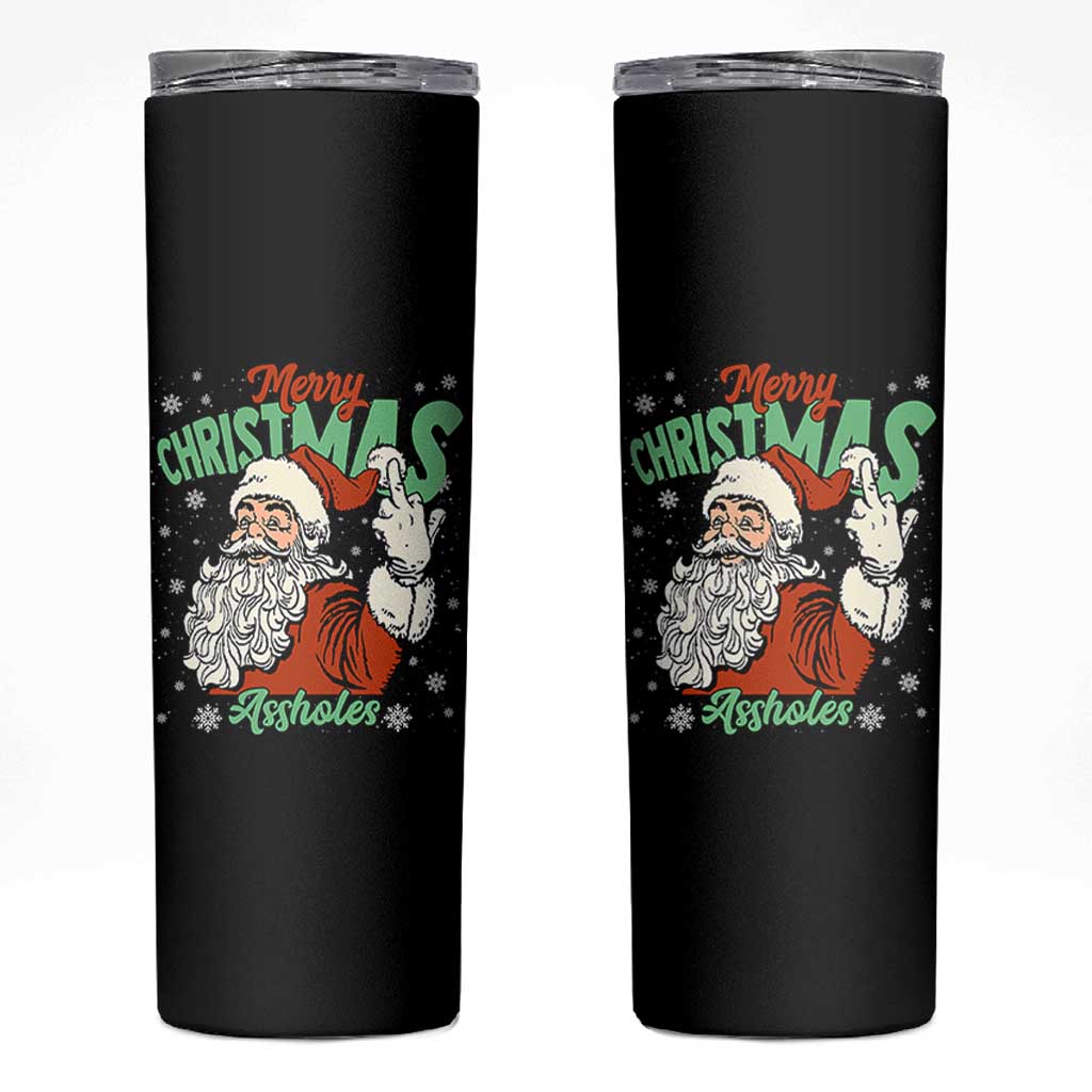 Funny Merry Christmas Assholes Skinny Tumbler Xmas Naughty Santa Adult Jokes - Wonder Print Shop