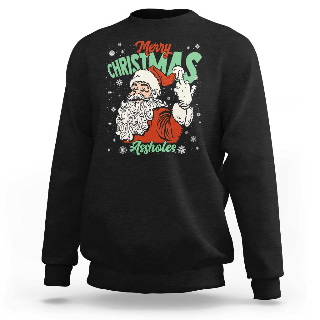 Funny Merry Christmas Assholes Sweatshirt Xmas Naughty Santa Adult Jokes - Wonder Print Shop