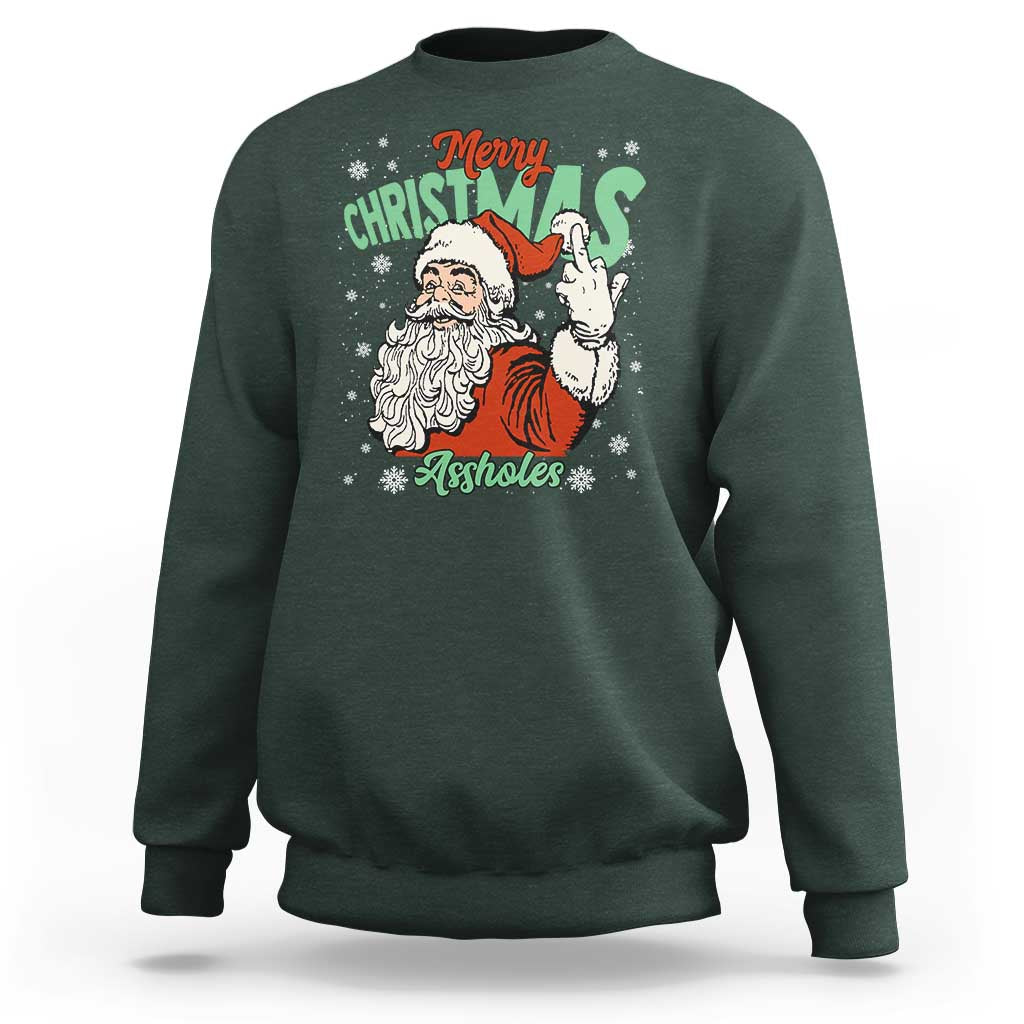 Funny Merry Christmas Assholes Sweatshirt Xmas Naughty Santa Adult Jokes - Wonder Print Shop