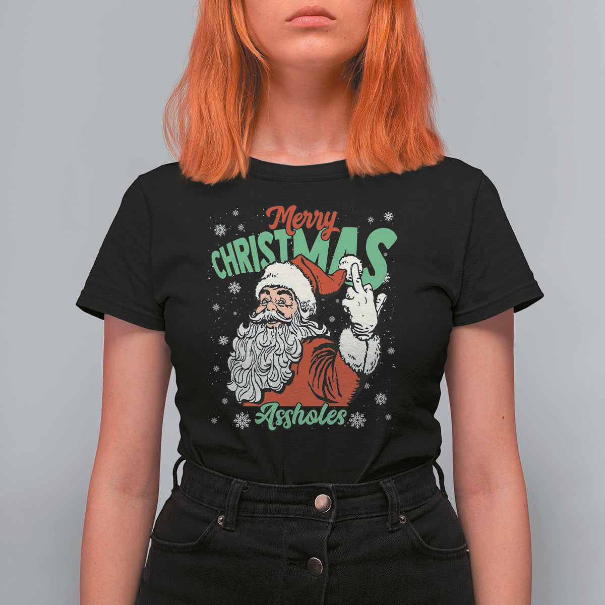 Funny Merry Christmas Assholes T Shirt For Women Xmas Naughty Santa Adult Jokes - Wonder Print Shop