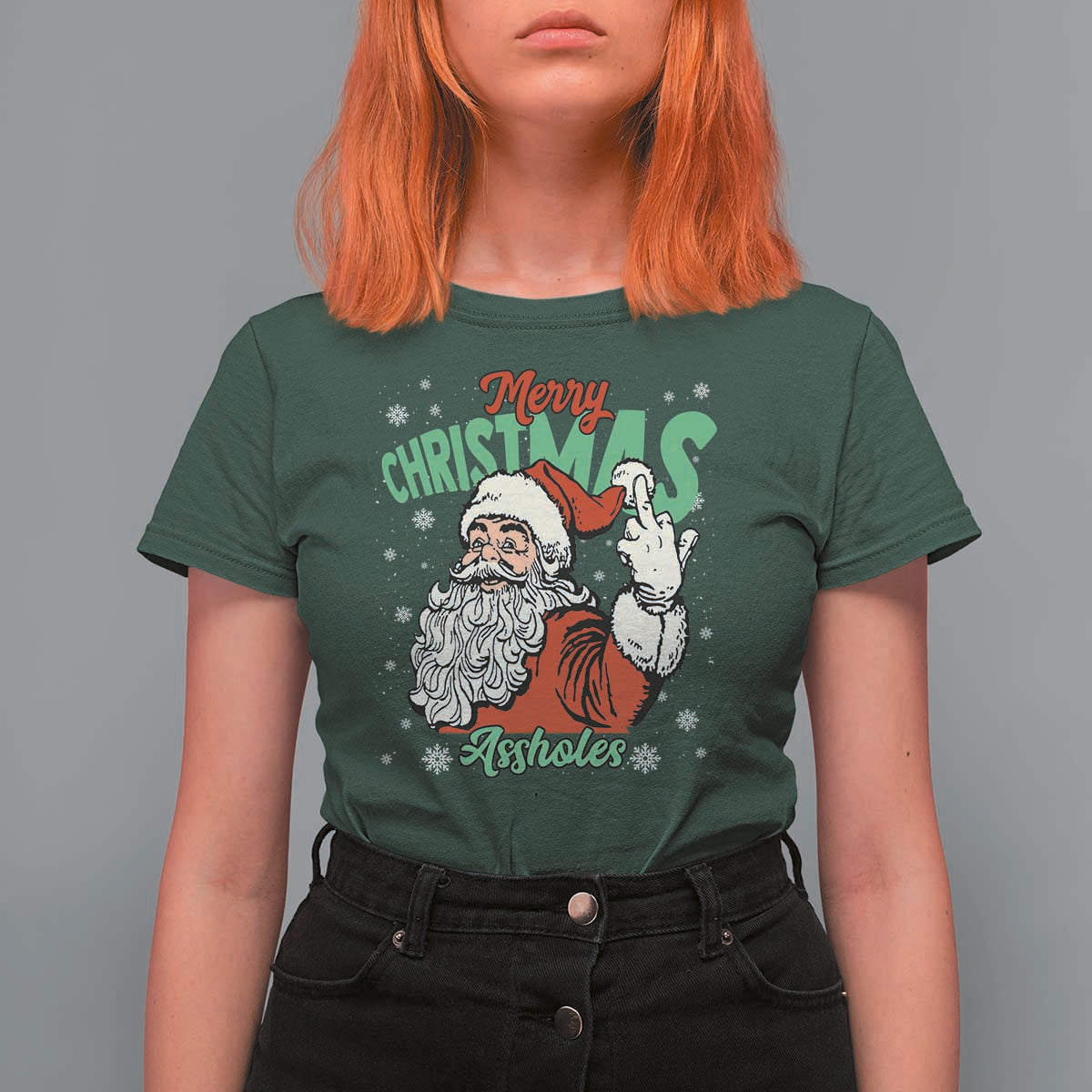 Funny Merry Christmas Assholes T Shirt For Women Xmas Naughty Santa Adult Jokes - Wonder Print Shop