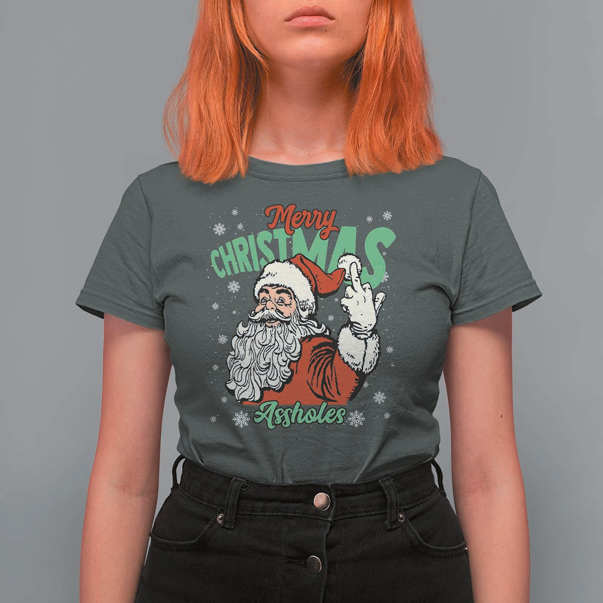 Funny Merry Christmas Assholes T Shirt For Women Xmas Naughty Santa Adult Jokes - Wonder Print Shop