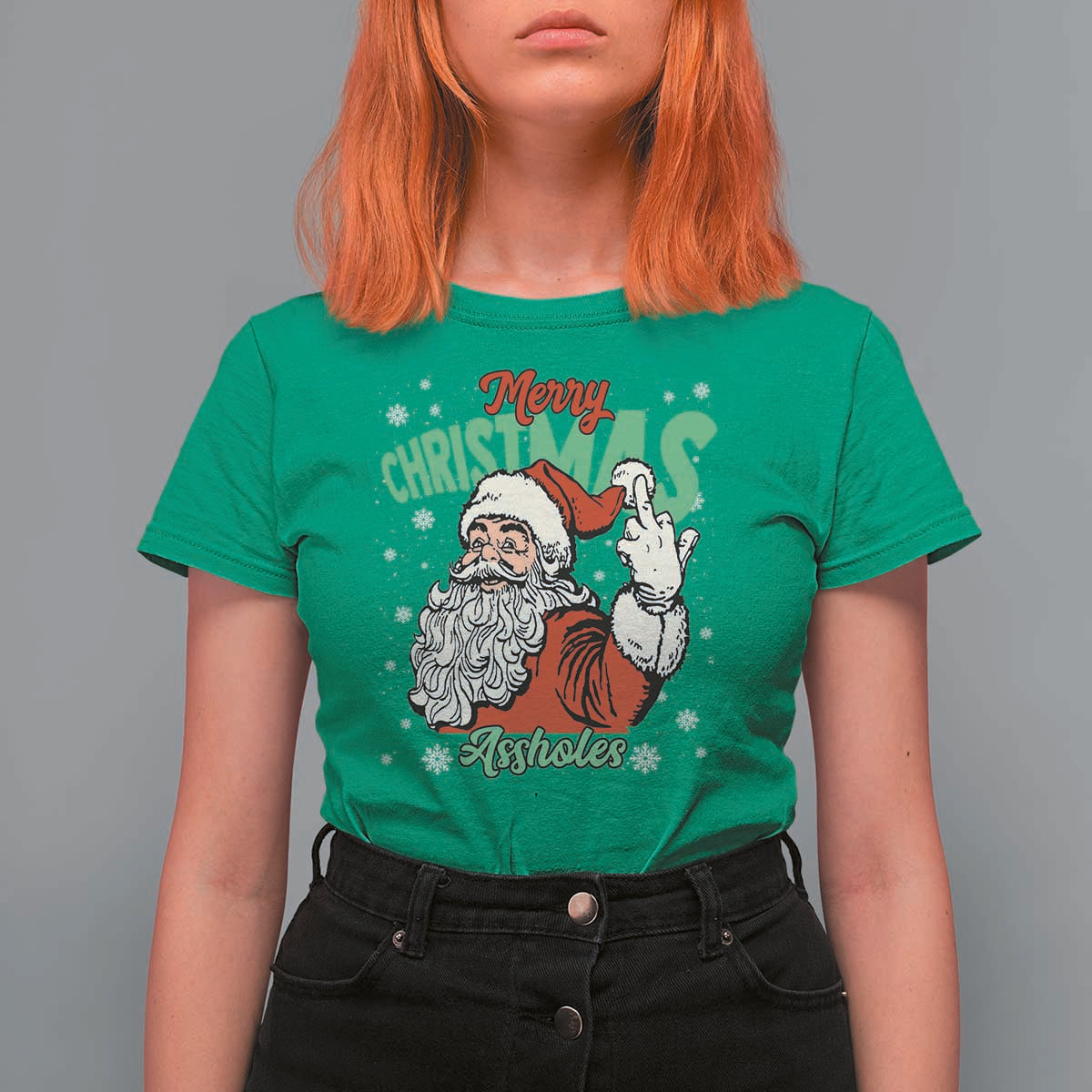 Funny Merry Christmas Assholes T Shirt For Women Xmas Naughty Santa Adult Jokes - Wonder Print Shop