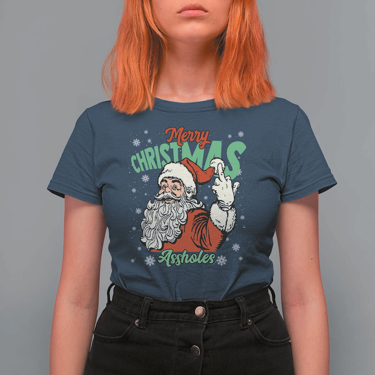Funny Merry Christmas Assholes T Shirt For Women Xmas Naughty Santa Adult Jokes - Wonder Print Shop