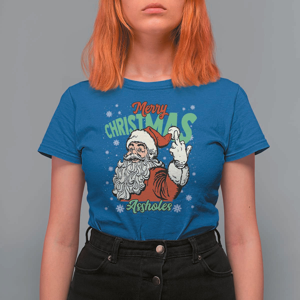 Funny Merry Christmas Assholes T Shirt For Women Xmas Naughty Santa Adult Jokes - Wonder Print Shop