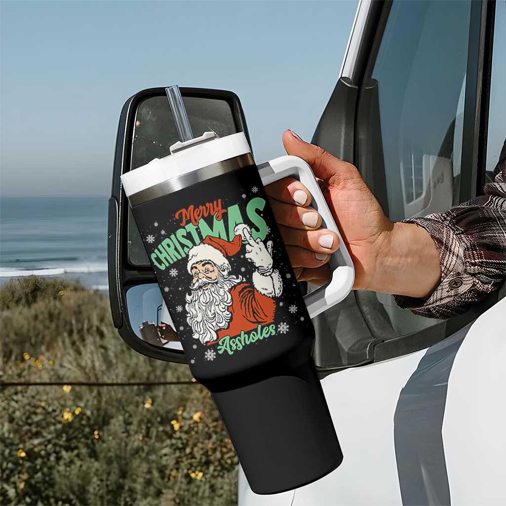 Funny Merry Christmas Assholes Tumbler With Handle Xmas Naughty Santa Adult Jokes - Wonder Print Shop