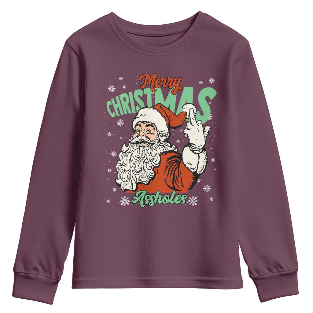 Funny Merry Christmas Assholes Youth Sweatshirt Xmas Naughty Santa Adult Jokes - Wonder Print Shop