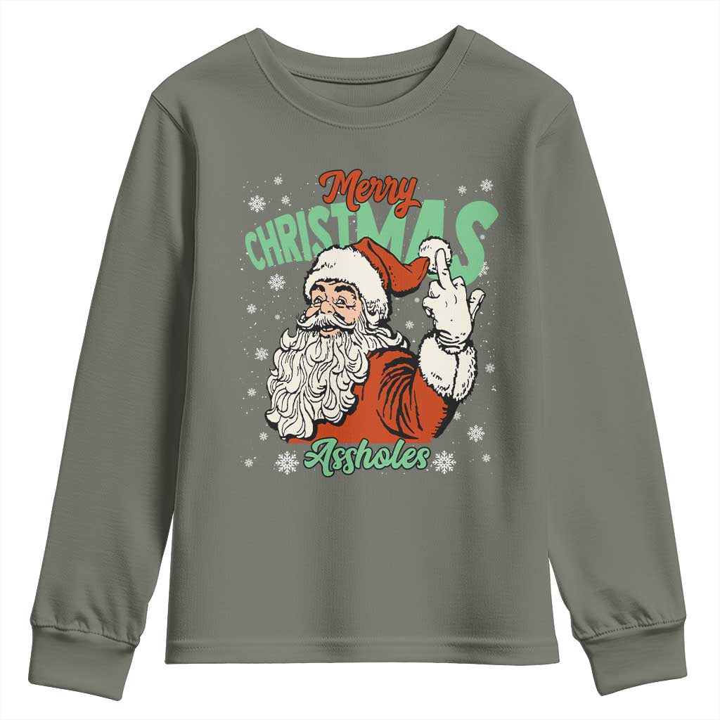 Funny Merry Christmas Assholes Youth Sweatshirt Xmas Naughty Santa Adult Jokes - Wonder Print Shop