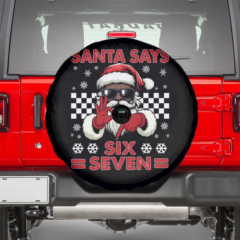 67 African American Santa Christmas Spare Tire Cover Funny Santa Says Six Seven Meme Gen Alpha Slang - Wonder Print Shop