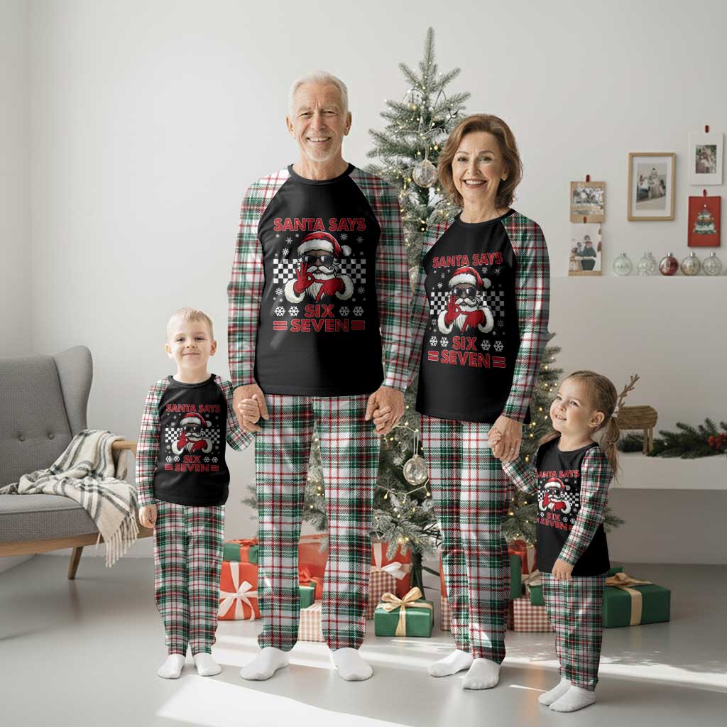 67 African American Santa Christmas Plaid Pajama Set Funny Santa Says Six Seven Meme Gen Alpha Slang - Wonder Print Shop