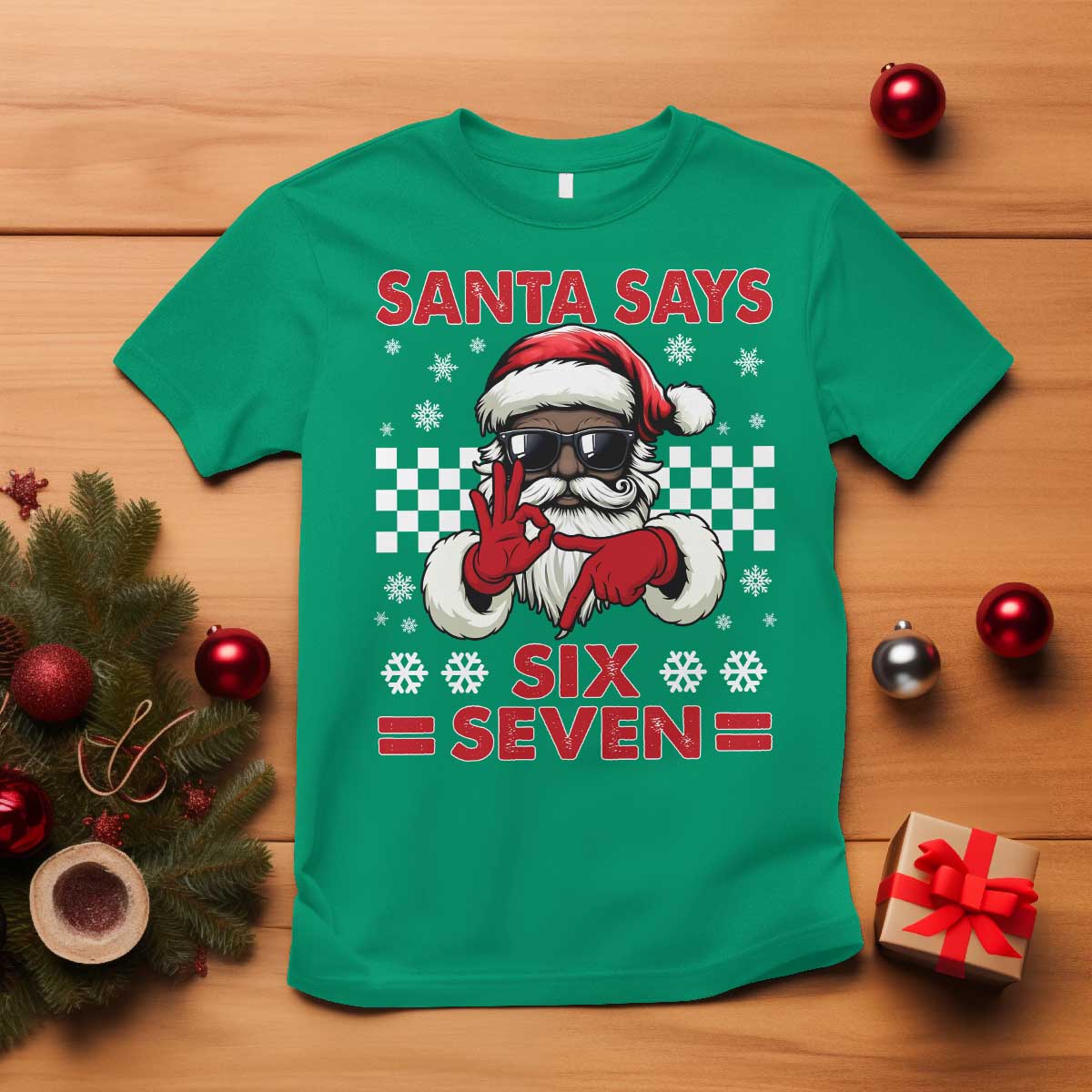 67 African American Santa Christmas T Shirt Funny Santa Says Six Seven Meme Gen Alpha Slang - Wonder Print Shop