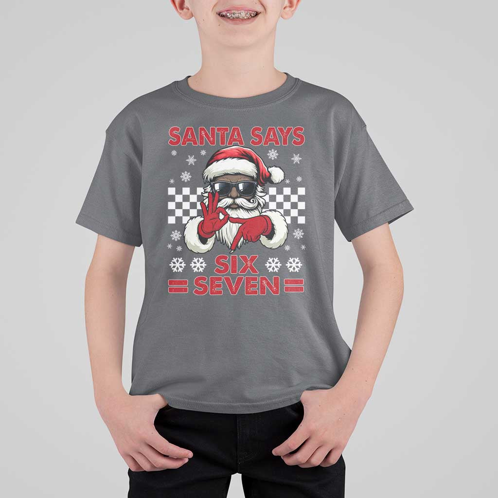 67 African American Santa Christmas T Shirt For Kid Funny Santa Says Six Seven Meme Gen Alpha Slang - Wonder Print Shop