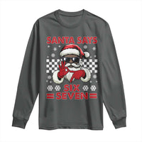 67 African American Santa Christmas Long Sleeve Shirt Funny Santa Says Six Seven Meme Gen Alpha Slang - Wonder Print Shop