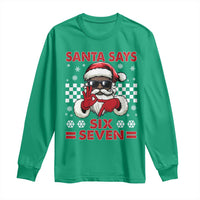 67 African American Santa Christmas Long Sleeve Shirt Funny Santa Says Six Seven Meme Gen Alpha Slang - Wonder Print Shop