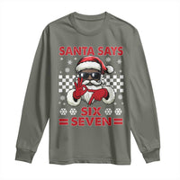 67 African American Santa Christmas Long Sleeve Shirt Funny Santa Says Six Seven Meme Gen Alpha Slang - Wonder Print Shop