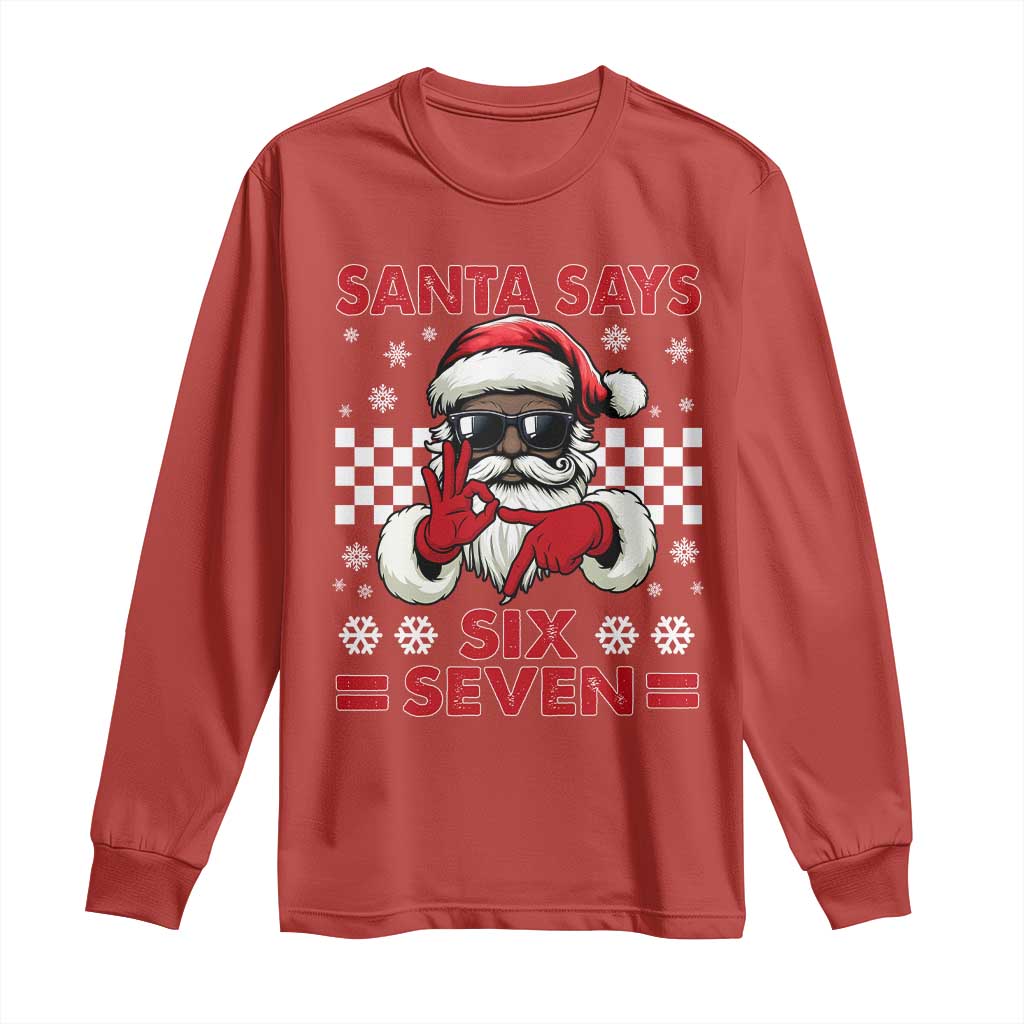 67 African American Santa Christmas Long Sleeve Shirt Funny Santa Says Six Seven Meme Gen Alpha Slang - Wonder Print Shop
