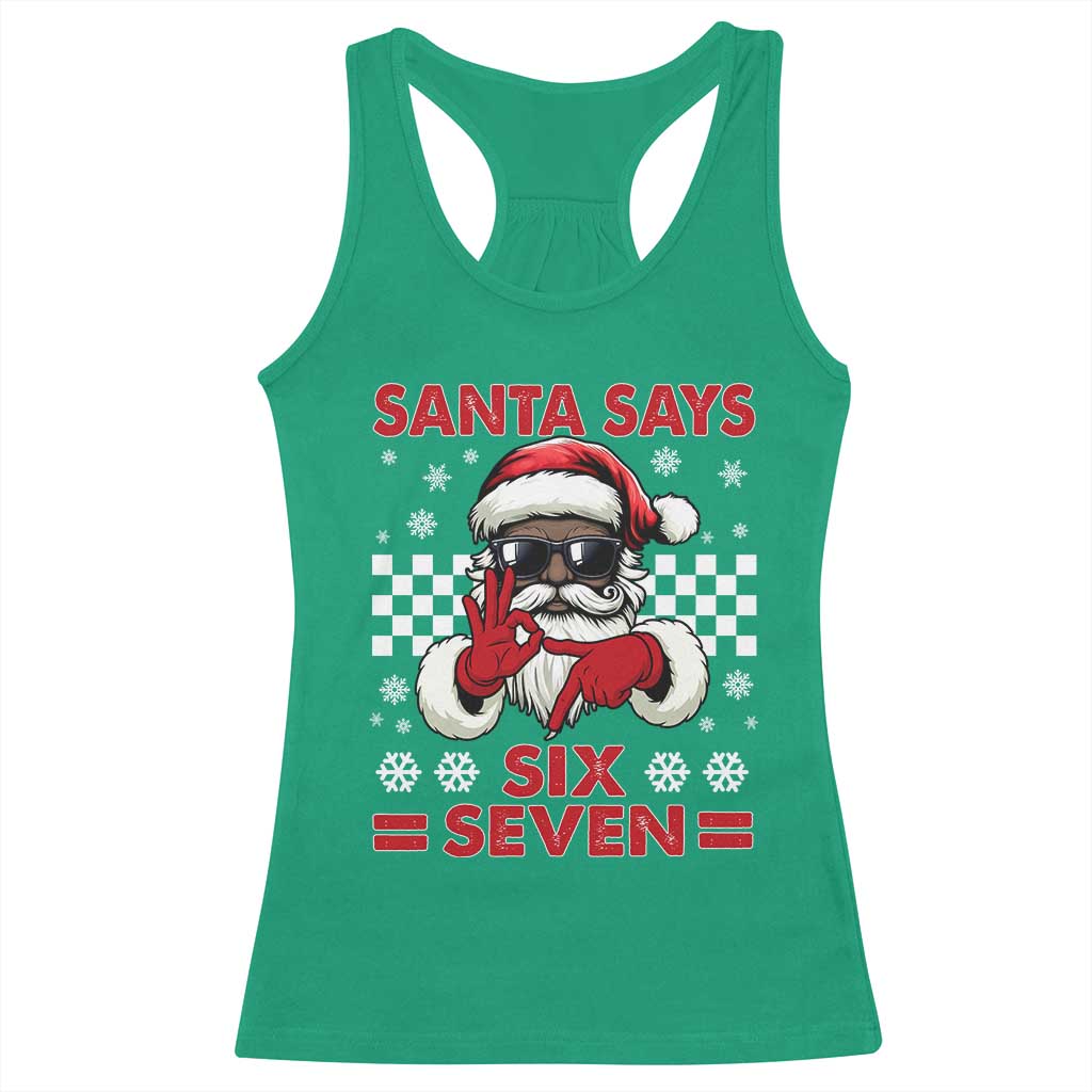 67 African American Santa Christmas Racerback Tank Top Funny Santa Says Six Seven Meme Gen Alpha Slang - Wonder Print Shop