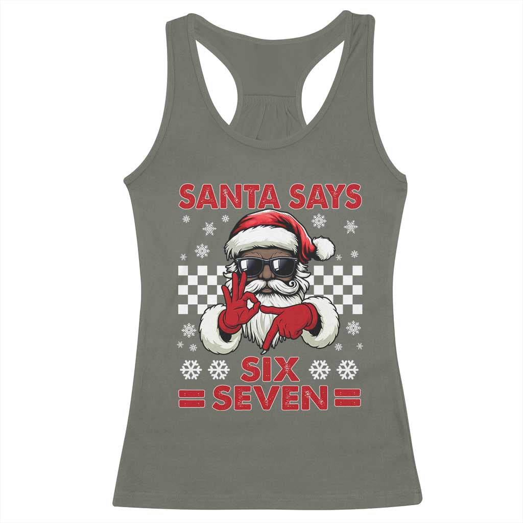 67 African American Santa Christmas Racerback Tank Top Funny Santa Says Six Seven Meme Gen Alpha Slang - Wonder Print Shop