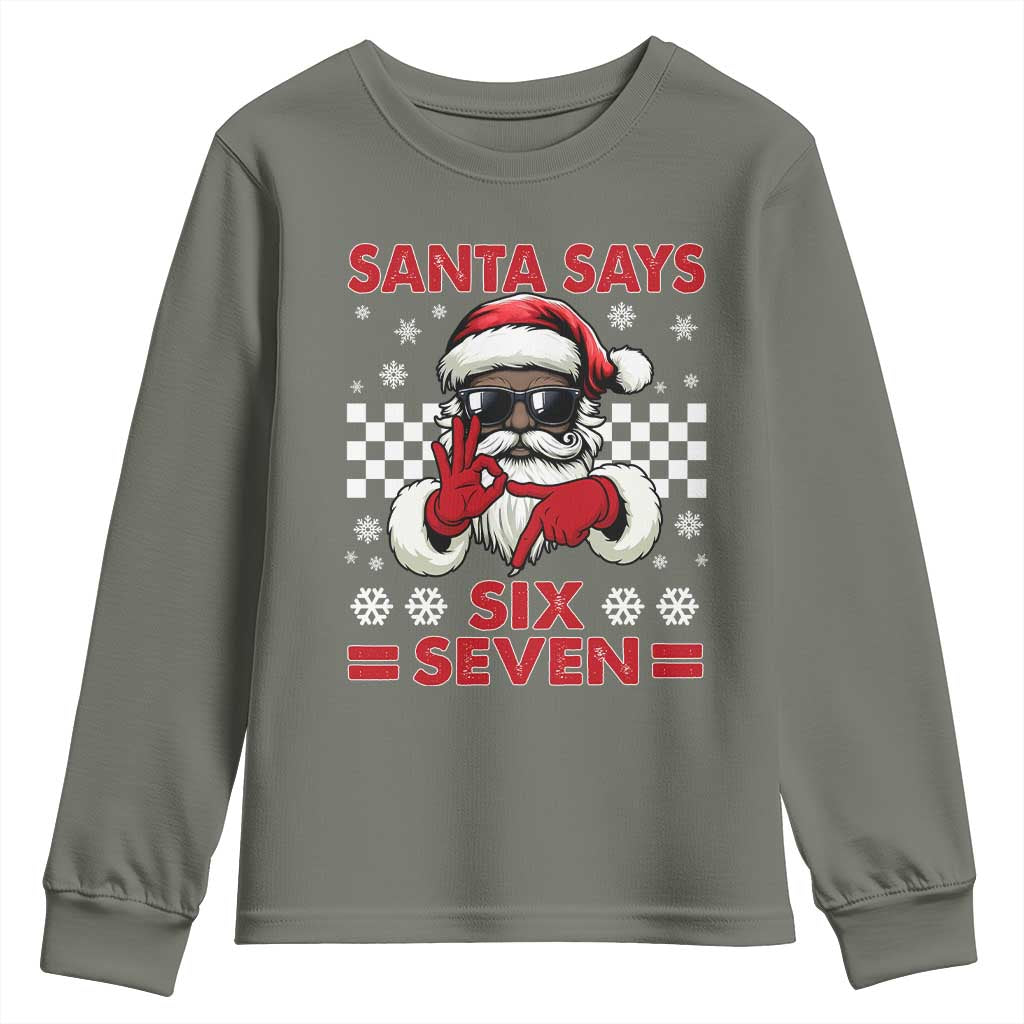 67 African American Santa Christmas Youth Sweatshirt Funny Santa Says Six Seven Meme Gen Alpha Slang - Wonder Print Shop