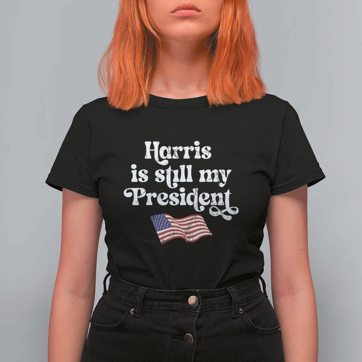 Harris Is Still My President T Shirt For Women Vintage American Flag - Wonder Print Shop