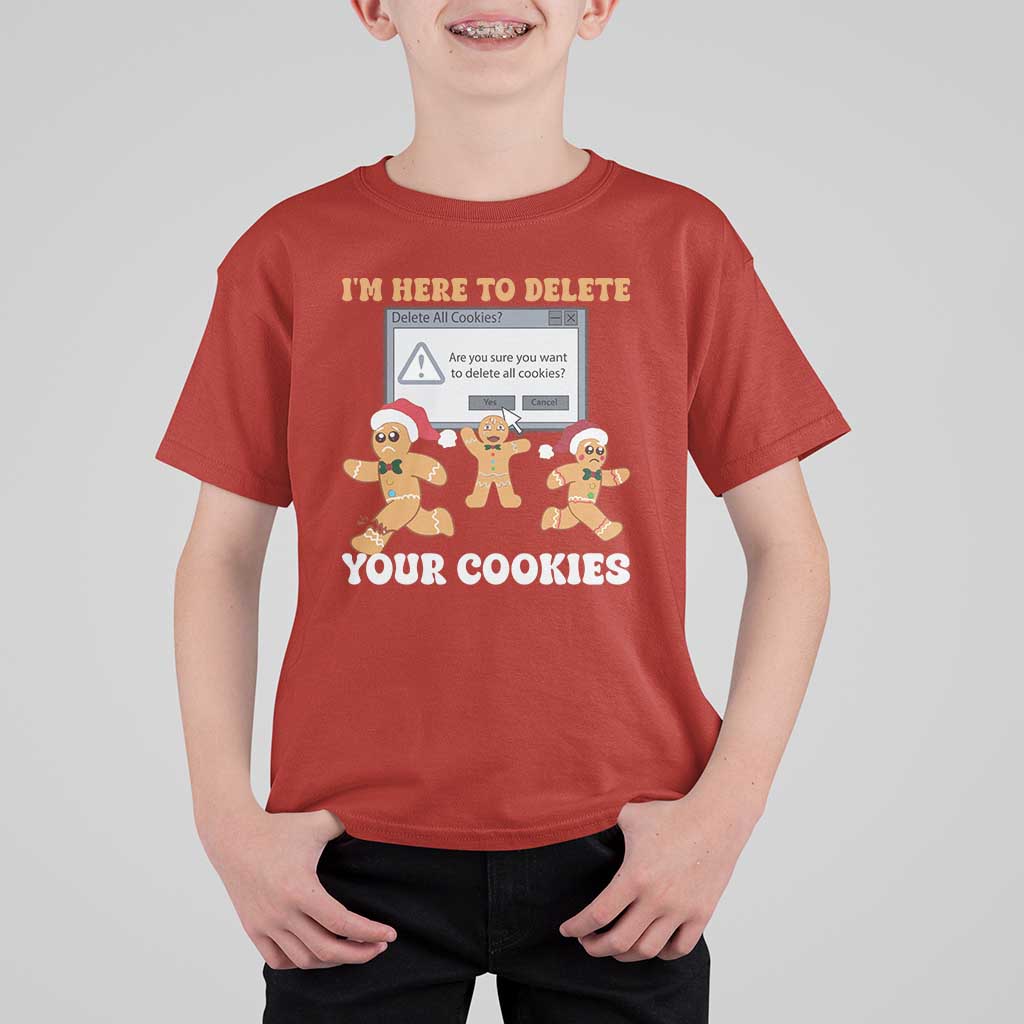 Funny Christmas Gingerbread T Shirt For Kid I'm Here To Delete Your Cookies Santa - Wonder Print Shop