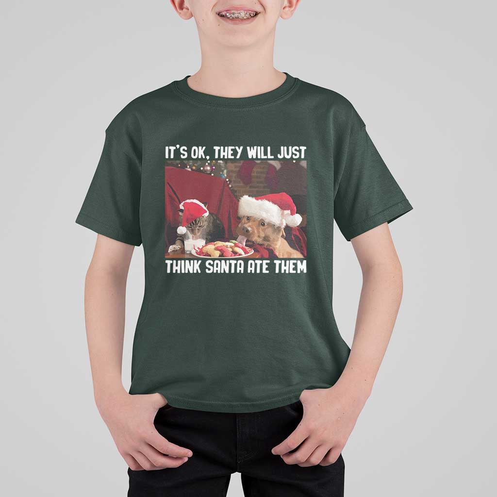 Funny Christmas Dog And Cat T Shirt For Kid It's Ok They Will Just Think Santa Ate Them - Wonder Print Shop