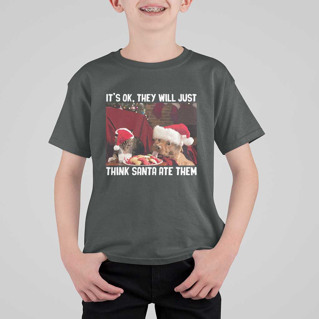 Funny Christmas Dog And Cat T Shirt For Kid It's Ok They Will Just Think Santa Ate Them - Wonder Print Shop