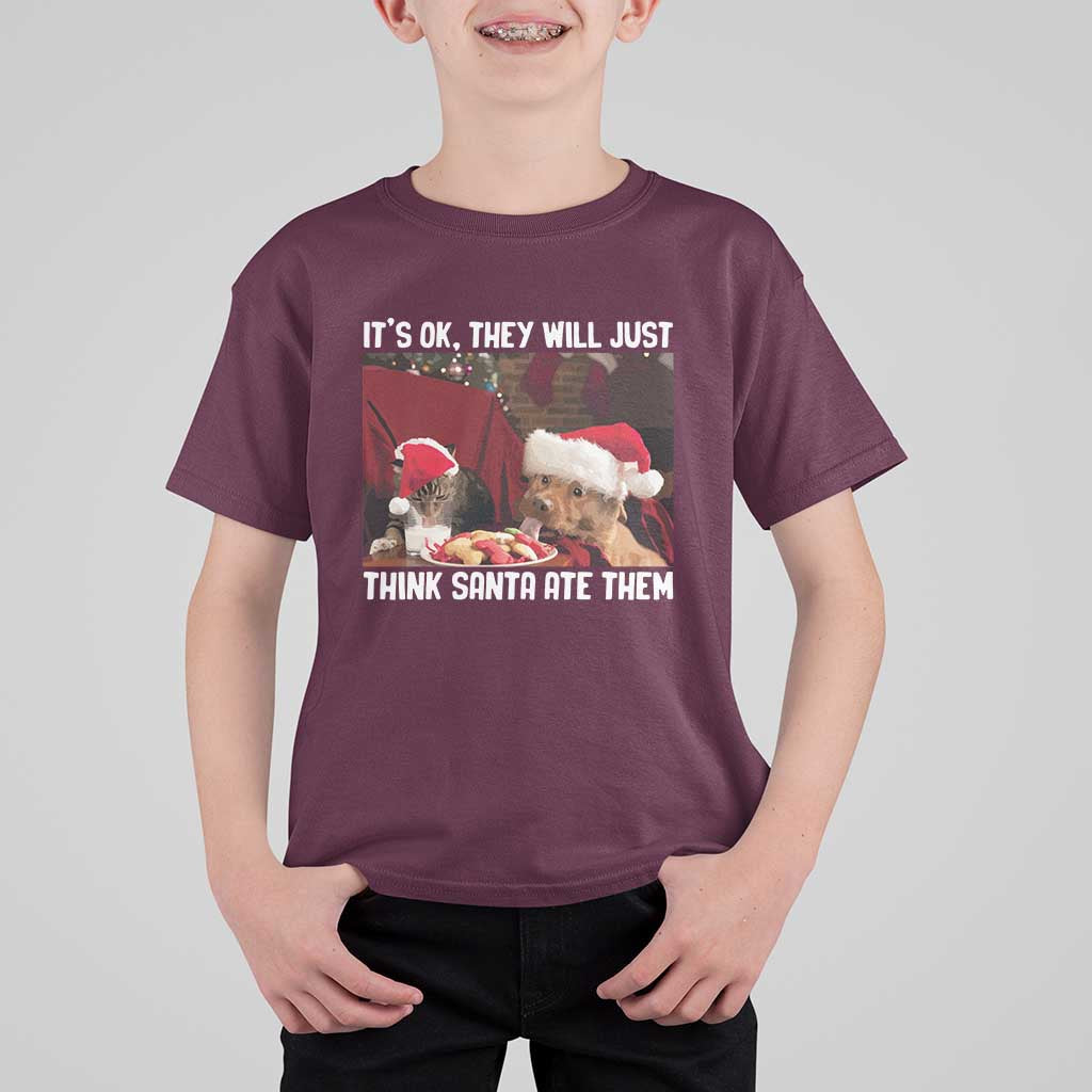 Funny Christmas Dog And Cat T Shirt For Kid It's Ok They Will Just Think Santa Ate Them - Wonder Print Shop