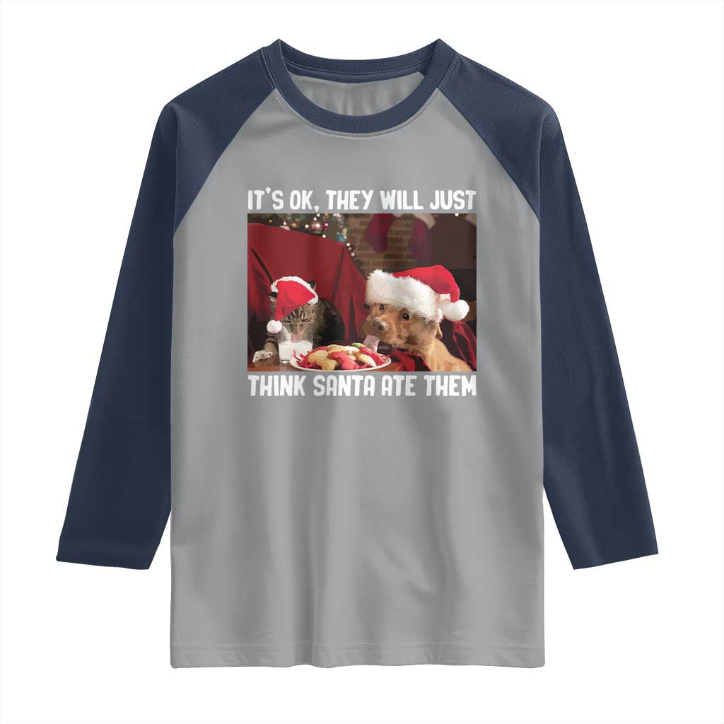 Funny Christmas Dog And Cat Raglan Shirt It's Ok They Will Just Think Santa Ate Them - Wonder Print Shop