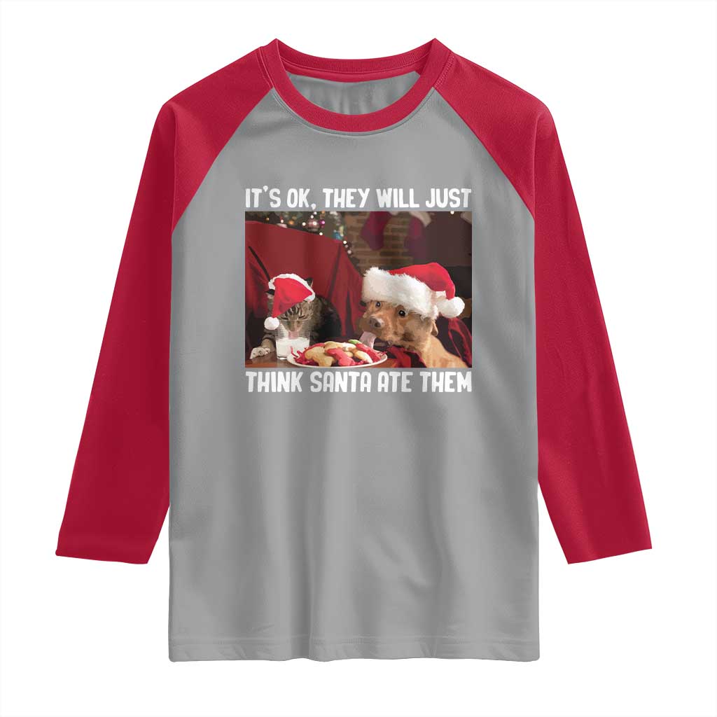 Funny Christmas Dog And Cat Raglan Shirt It's Ok They Will Just Think Santa Ate Them - Wonder Print Shop