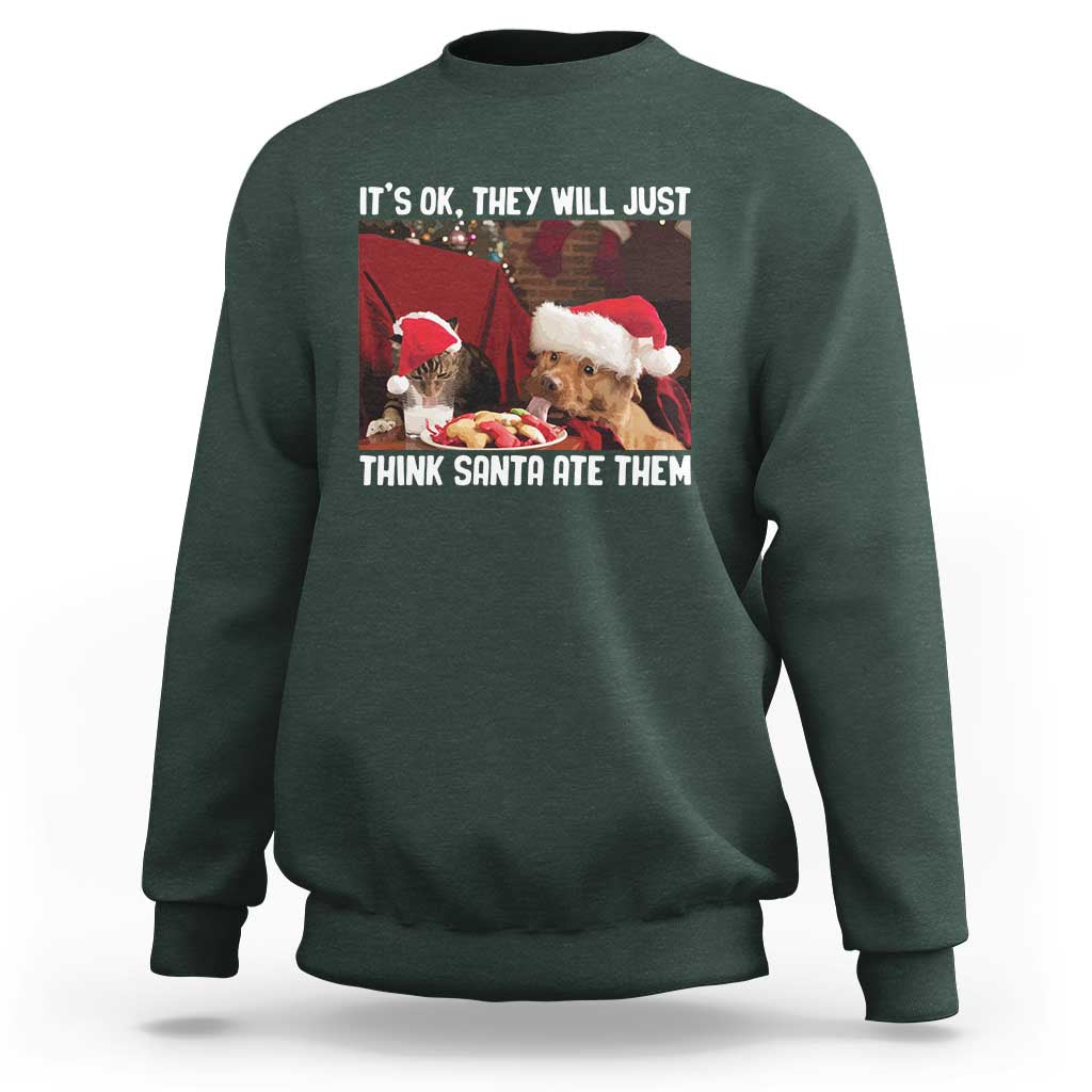 Funny Christmas Dog And Cat Sweatshirt It's Ok They Will Just Think Santa Ate Them - Wonder Print Shop