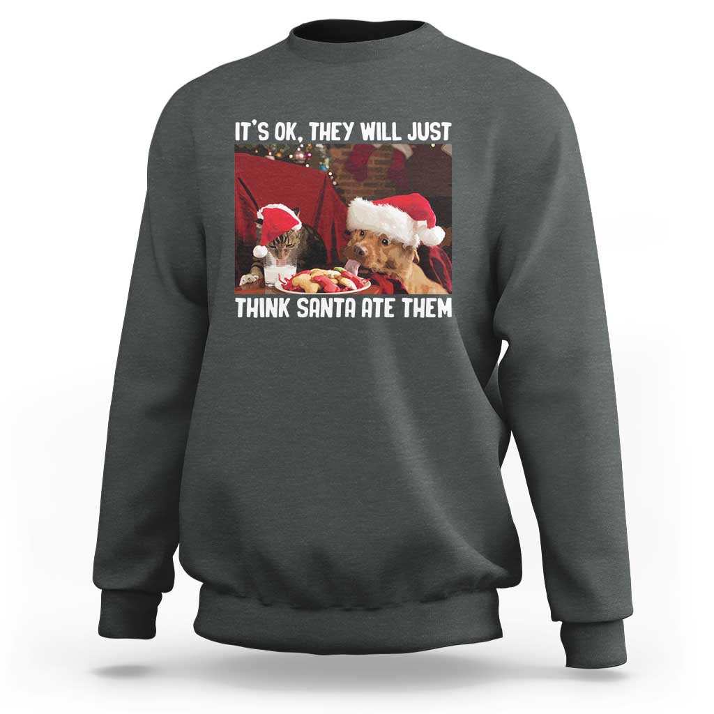 Funny Christmas Dog And Cat Sweatshirt It's Ok They Will Just Think Santa Ate Them - Wonder Print Shop