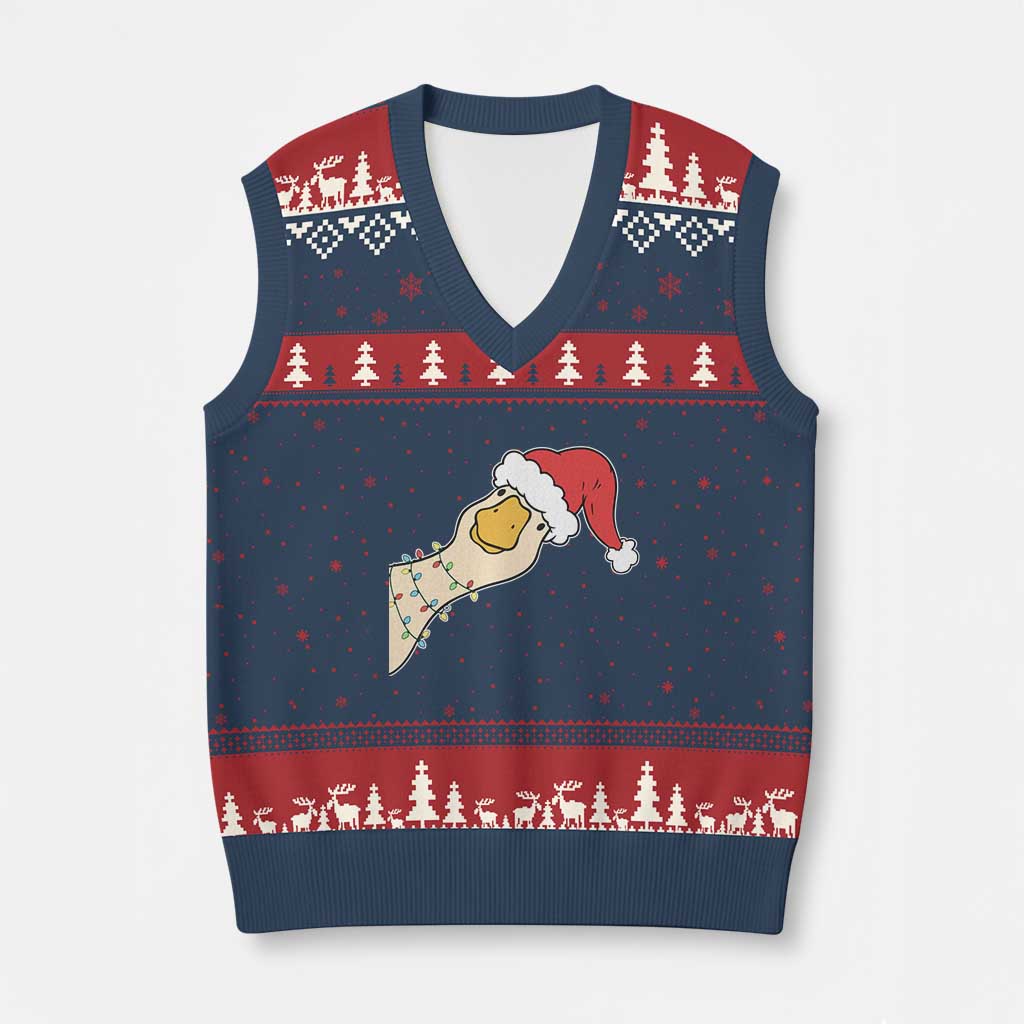 Funny Xmas Silly Goose Festive Holiday V-Neck Knit Sweater Vest - Wonder Print Shop