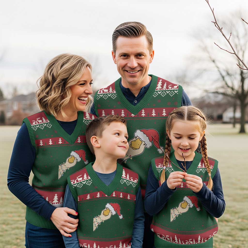 Funny Xmas Silly Goose Festive Holiday V-Neck Knit Sweater Vest - Wonder Print Shop
