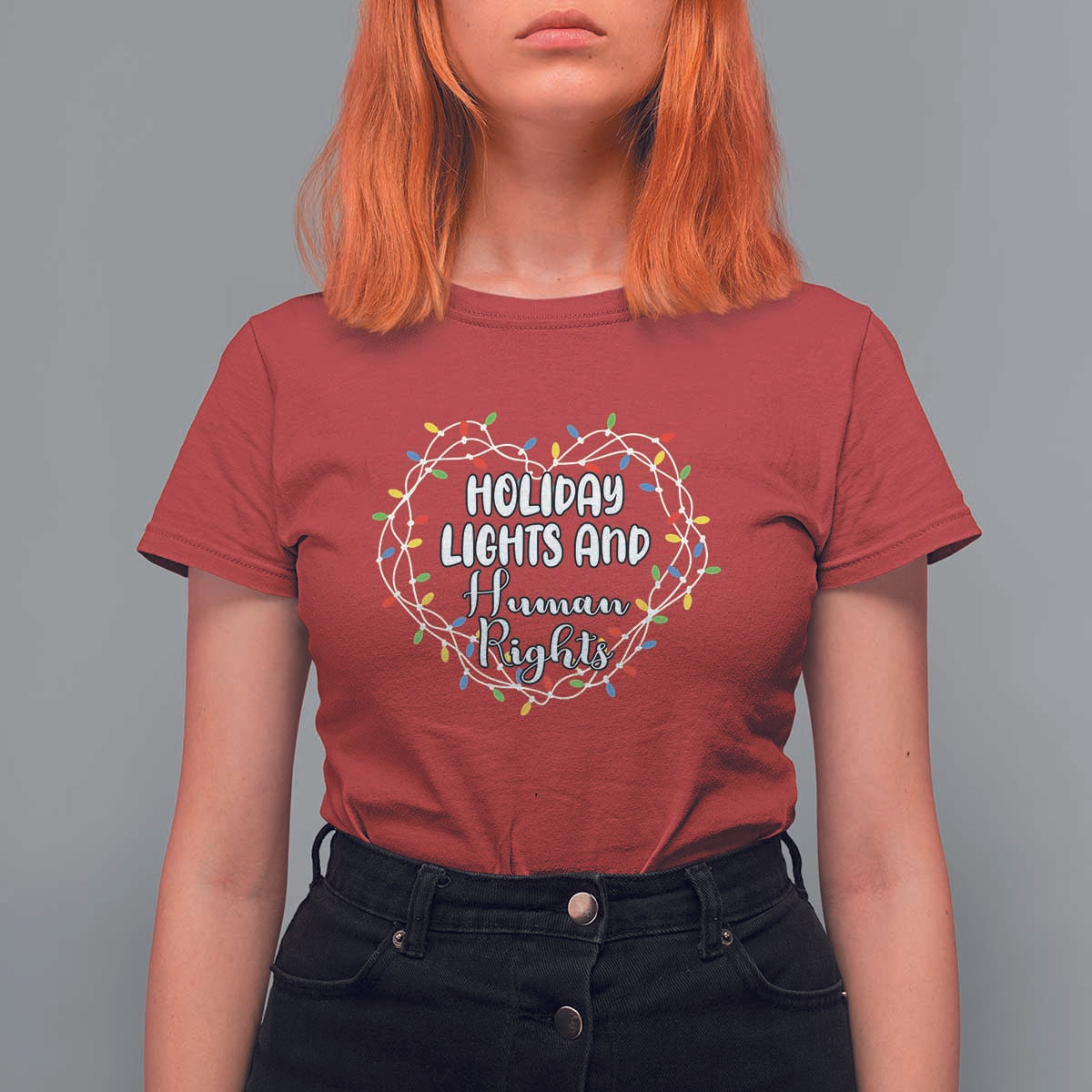 Holiday Lights And Human Rights Christmas Activism T Shirt For Women - Wonder Print Shop