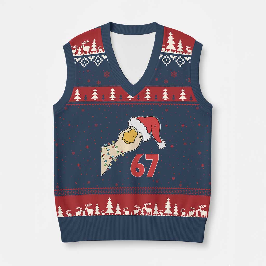 Funny Xmas Silly Goose 67 Meme Festive Holiday V-Neck Knit Sweater Vest - Wonder Print Shop