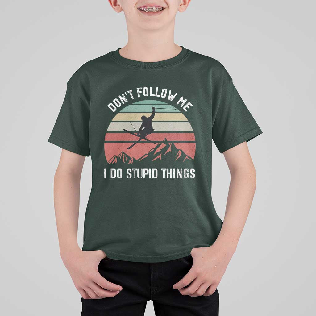 Funny Skiing T Shirt For Kid Don't Follow Me I Do Stupid Things Retro Vintage Skier - Wonder Print Shop
