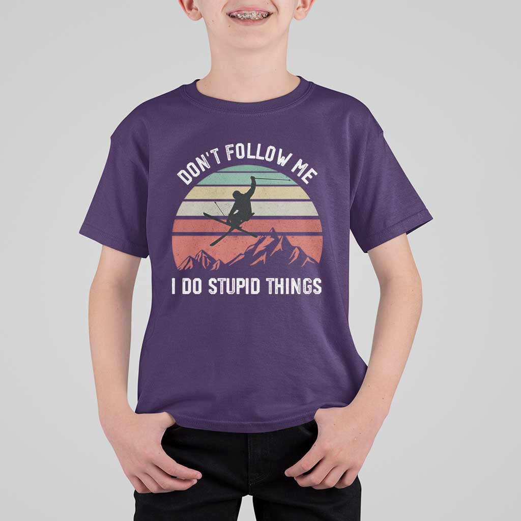 Funny Skiing T Shirt For Kid Don't Follow Me I Do Stupid Things Retro Vintage Skier - Wonder Print Shop