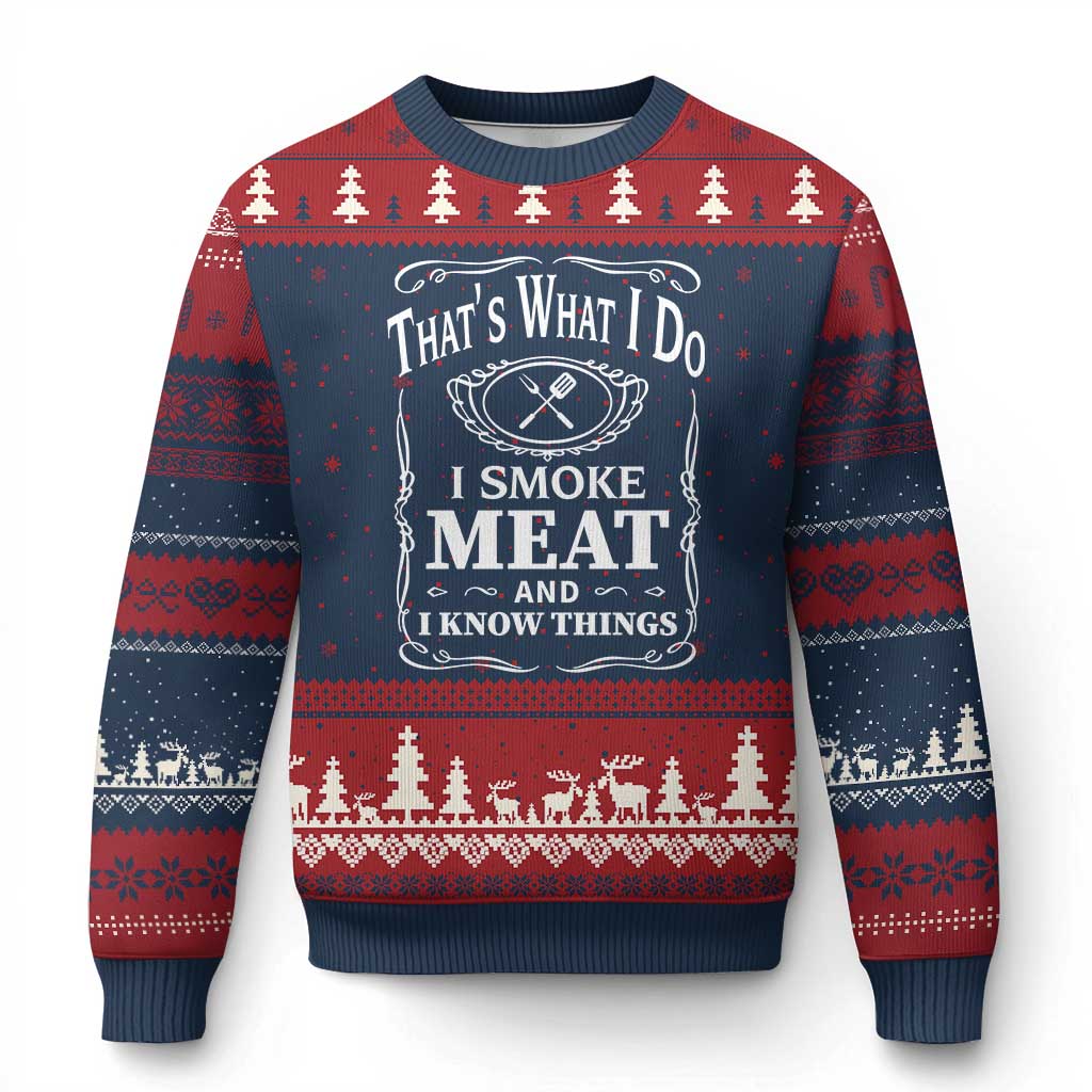 Funny Grilling BBQ Ugly Christmas Sweater That's What I Do I Smoke Meat And I Know Things Father's Day - Wonder Print Shop