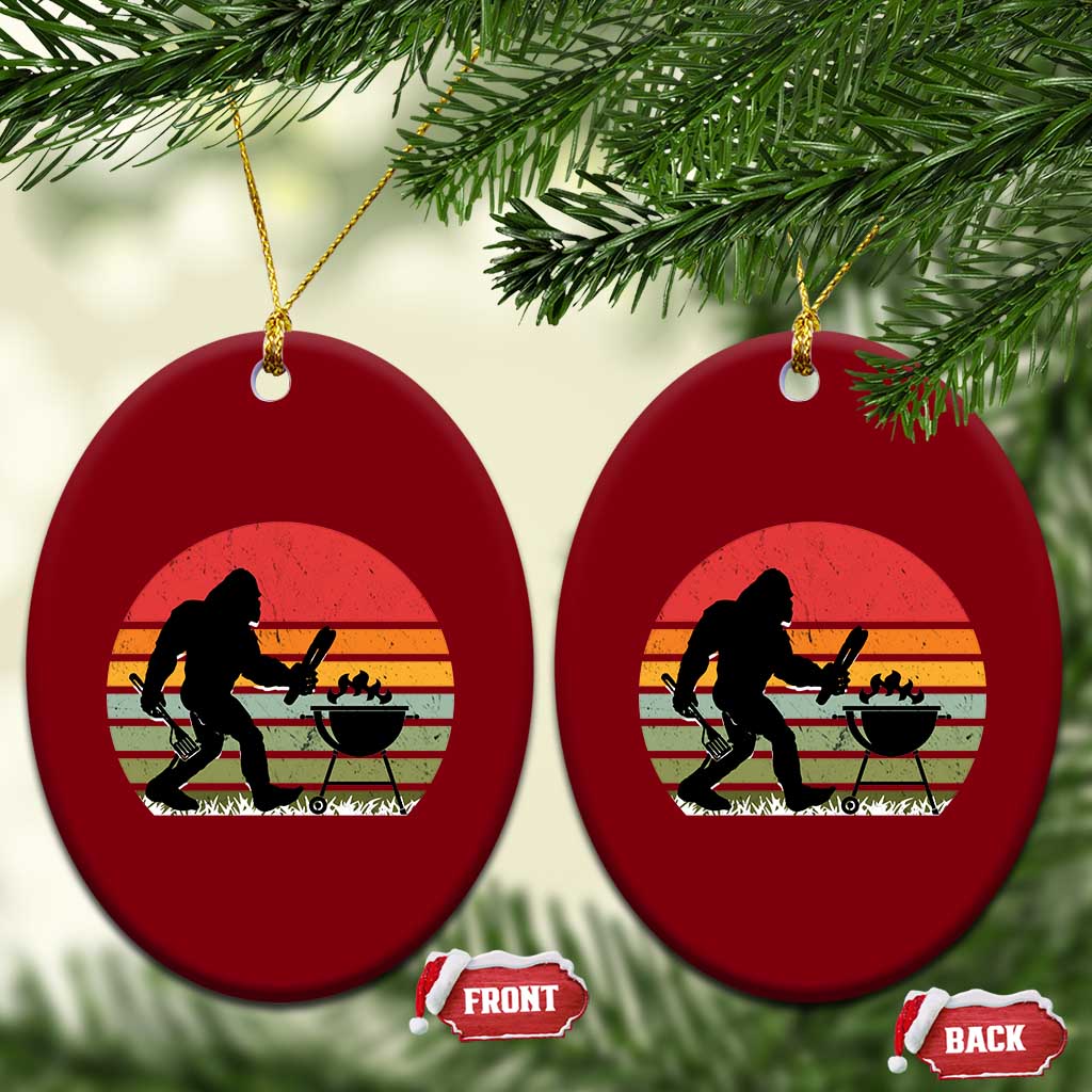 Funny Retro Bigfoot Grilling BBQ Chef Ceramic Ornament - Wonder Print Shop