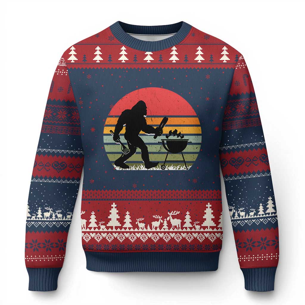 Funny Retro Bigfoot Grilling BBQ Chef Ugly Christmas Sweater - Wonder Print Shop