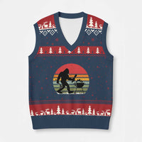 Funny Retro Bigfoot Grilling BBQ Chef V-Neck Knit Sweater Vest - Wonder Print Shop