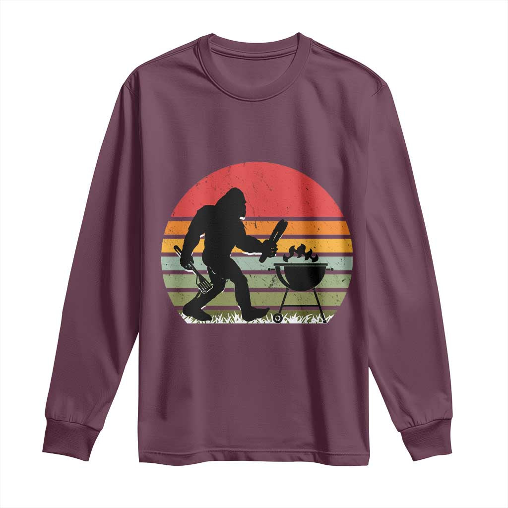 Funny Retro Bigfoot Grilling BBQ Chef Long Sleeve Shirt