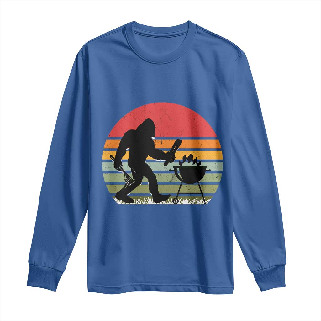 Funny Retro Bigfoot Grilling BBQ Chef Long Sleeve Shirt