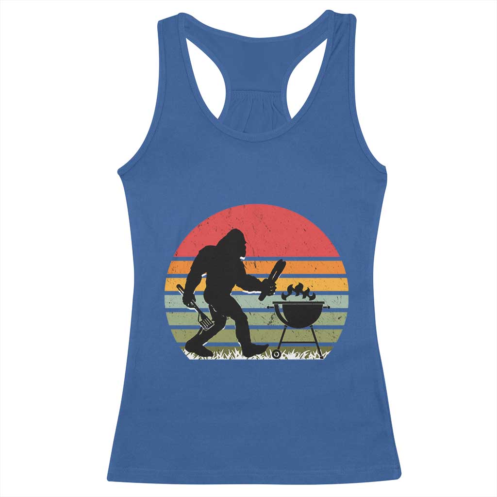 Funny Retro Bigfoot Grilling BBQ Chef Racerback Tank Top