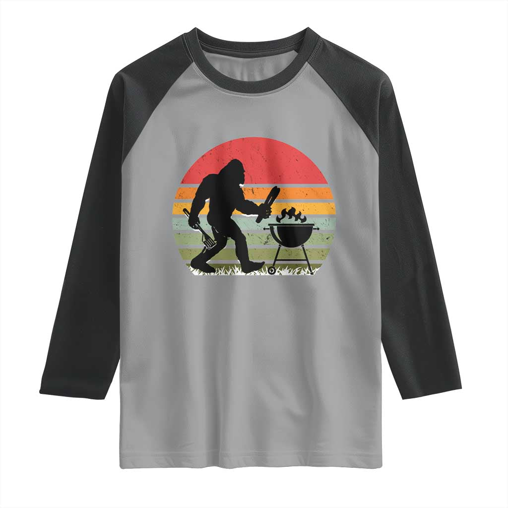 Funny Retro Bigfoot Grilling BBQ Chef Raglan Shirt