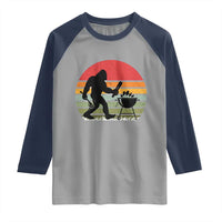 Funny Retro Bigfoot Grilling BBQ Chef Raglan Shirt