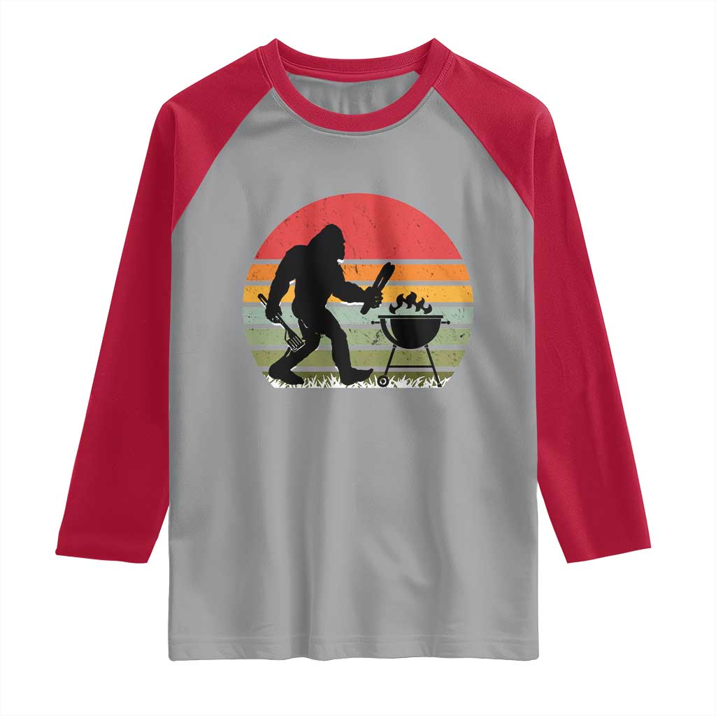 Funny Retro Bigfoot Grilling BBQ Chef Raglan Shirt