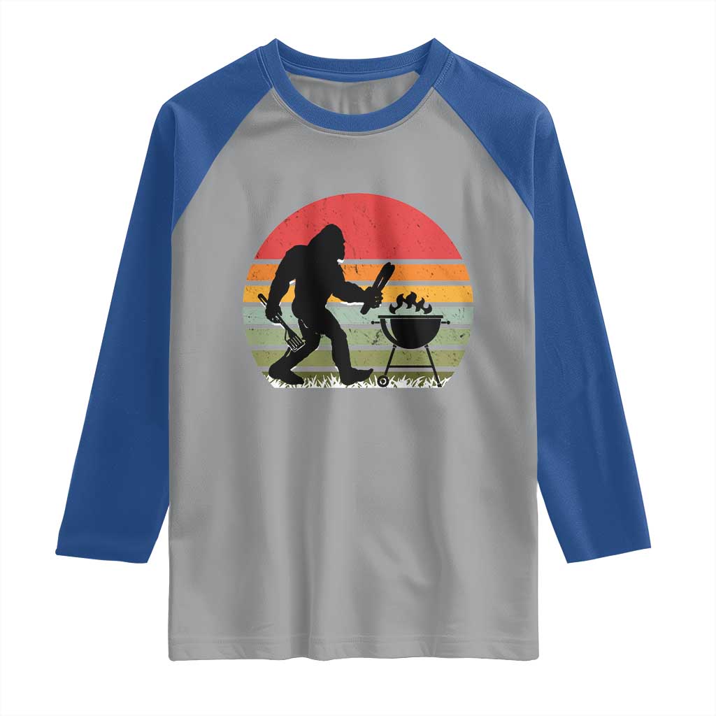 Funny Retro Bigfoot Grilling BBQ Chef Raglan Shirt
