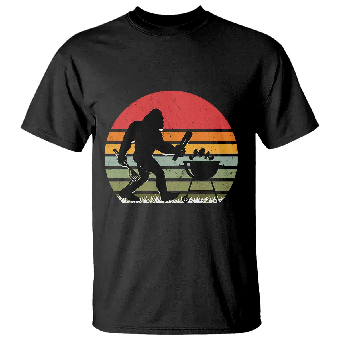 Funny Retro Bigfoot Grilling BBQ Chef T Shirt - Wonder Print Shop